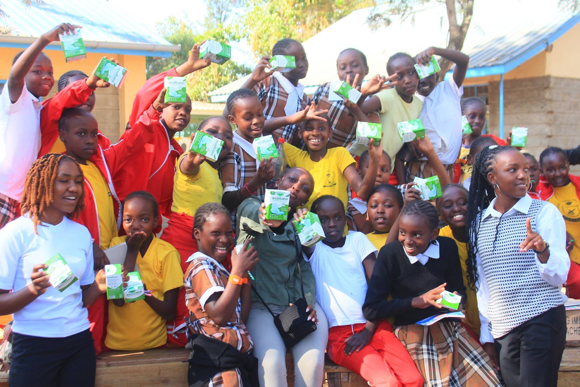 SET Kenya team with students at Thiririka Primary School during the pad drive